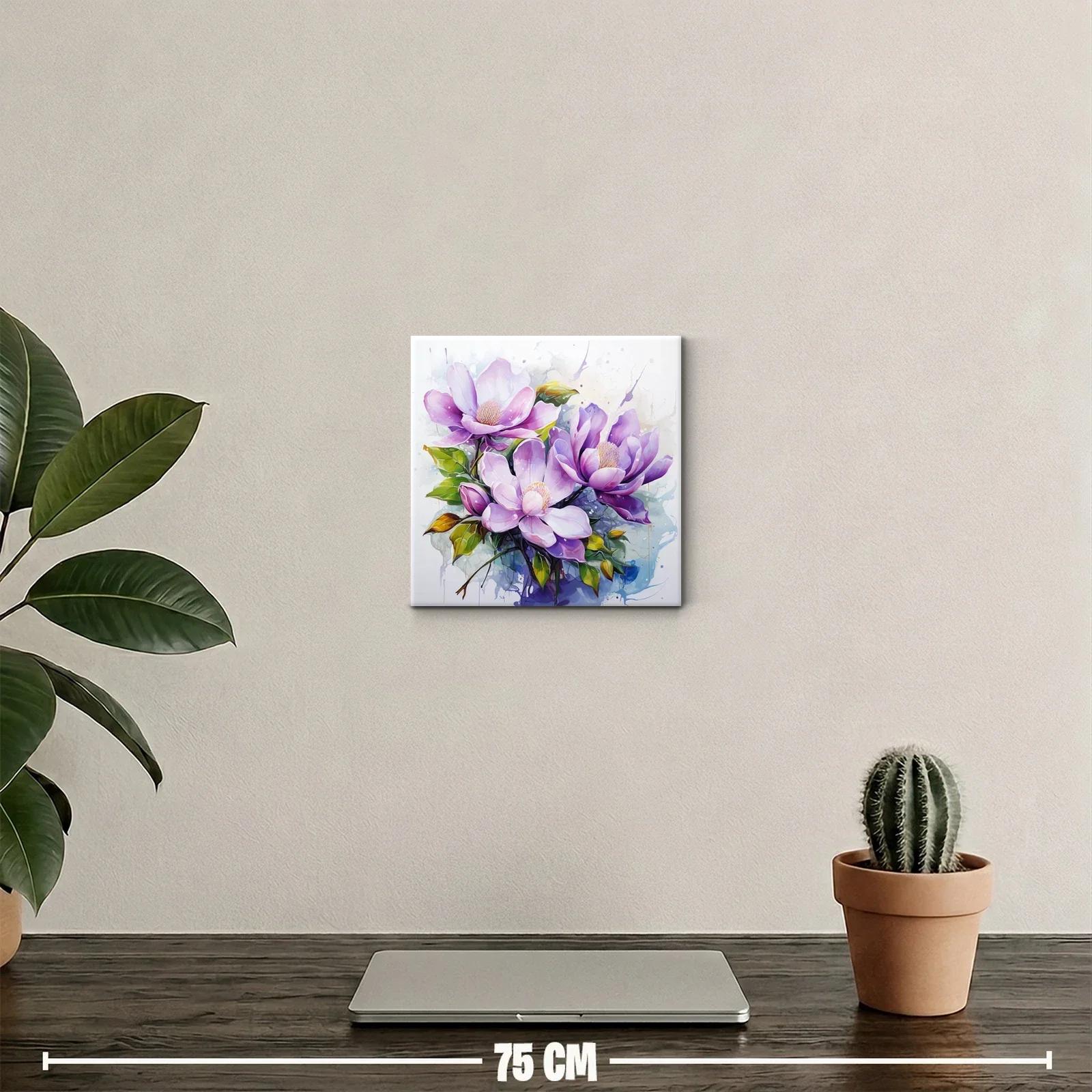 Cuadro decorativo con flores en tonos lilas y verdes vibrantes — miniatura 2