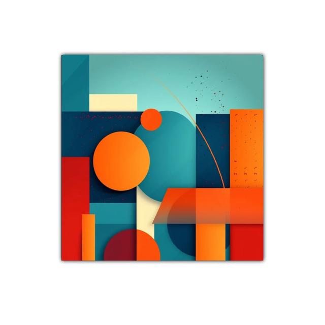 Composición geométrica vibrante en tonos cálidos y fríos