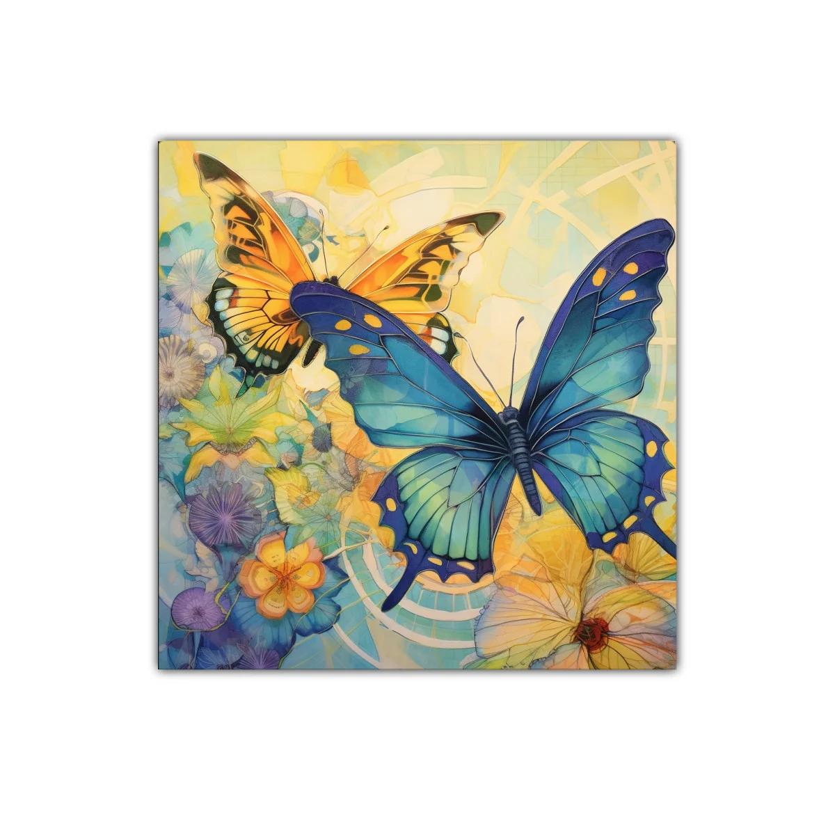 Mariposas vibrantes sobre fondo floral abstracto