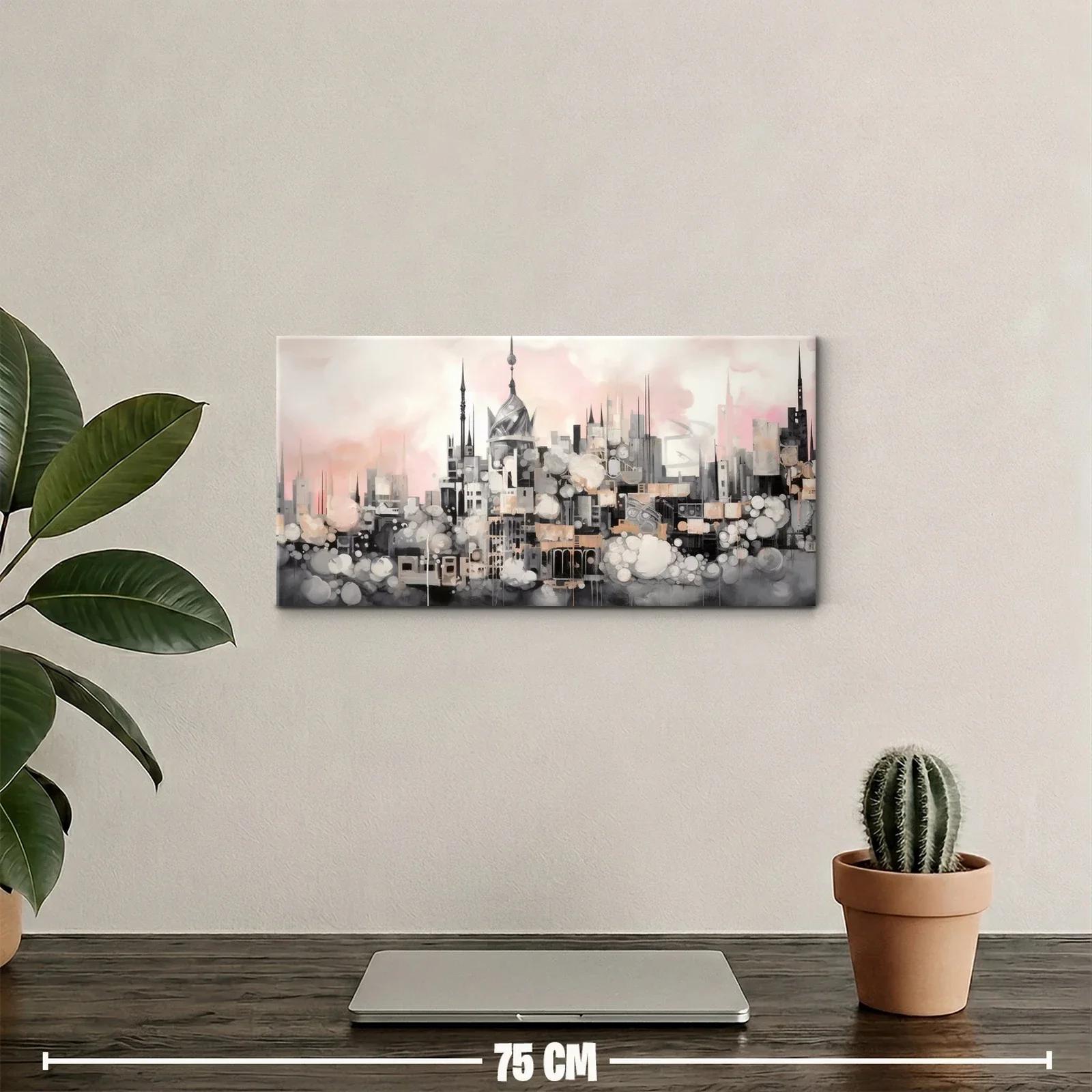 Cuadro skyline urbano con niebla y efecto bokeh — miniatura 2