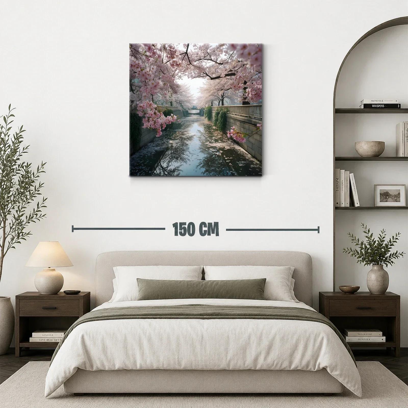 Paisaje sereno con cerezos en flor junto al río tranquilo — miniatura 3