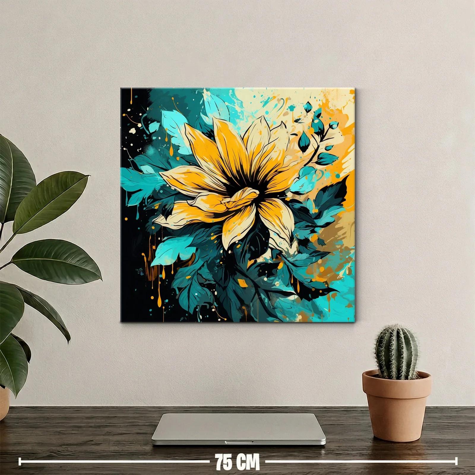 Vibrante flor amarilla con hojas en tonos azulados — miniatura 2
