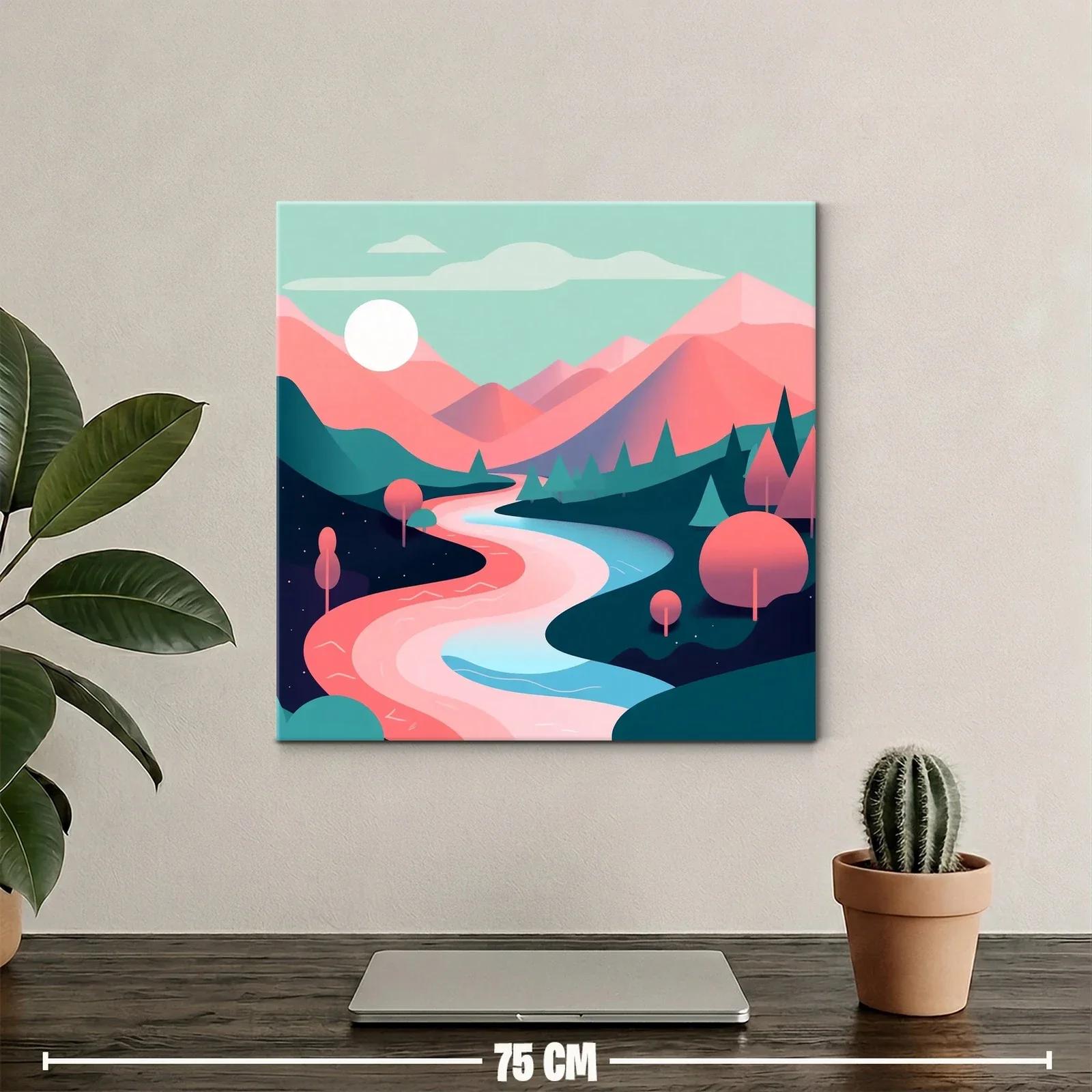 Paisaje cromático de río y montañas en tonos pastel — miniatura 2