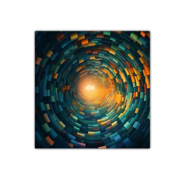 Composición circular en tonos azulados y cálidos energéticos