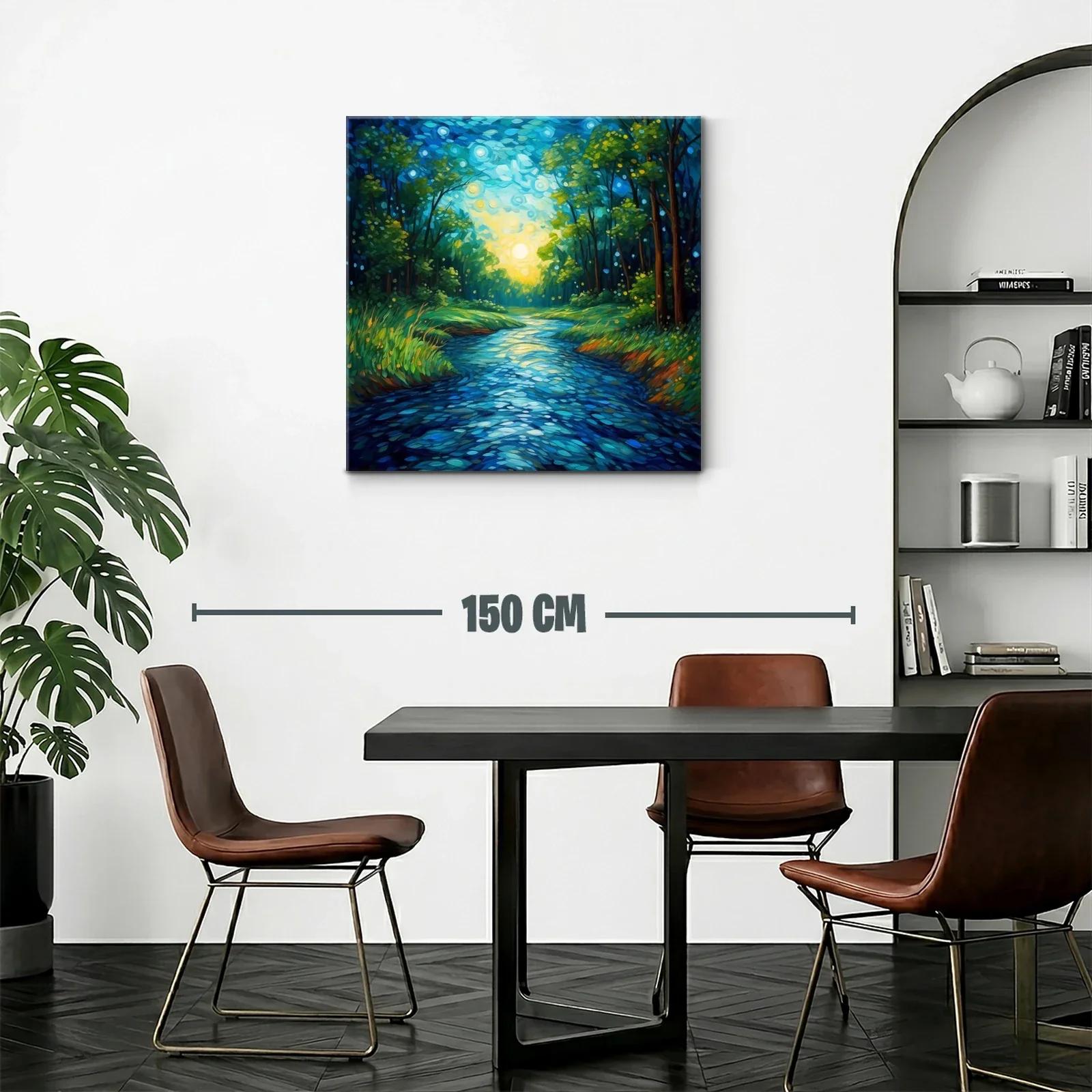 Bosque iluminado al amanecer reflejado en el río — miniatura 2