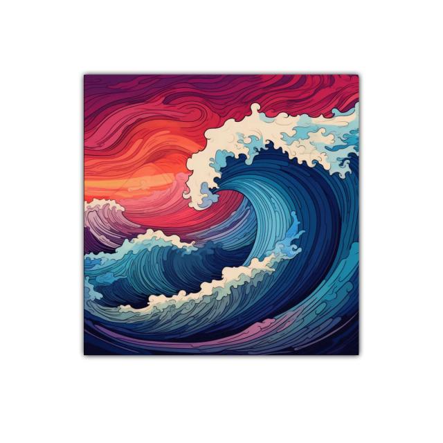 Olas dinámicas en atardecer vibrante y mar profundo