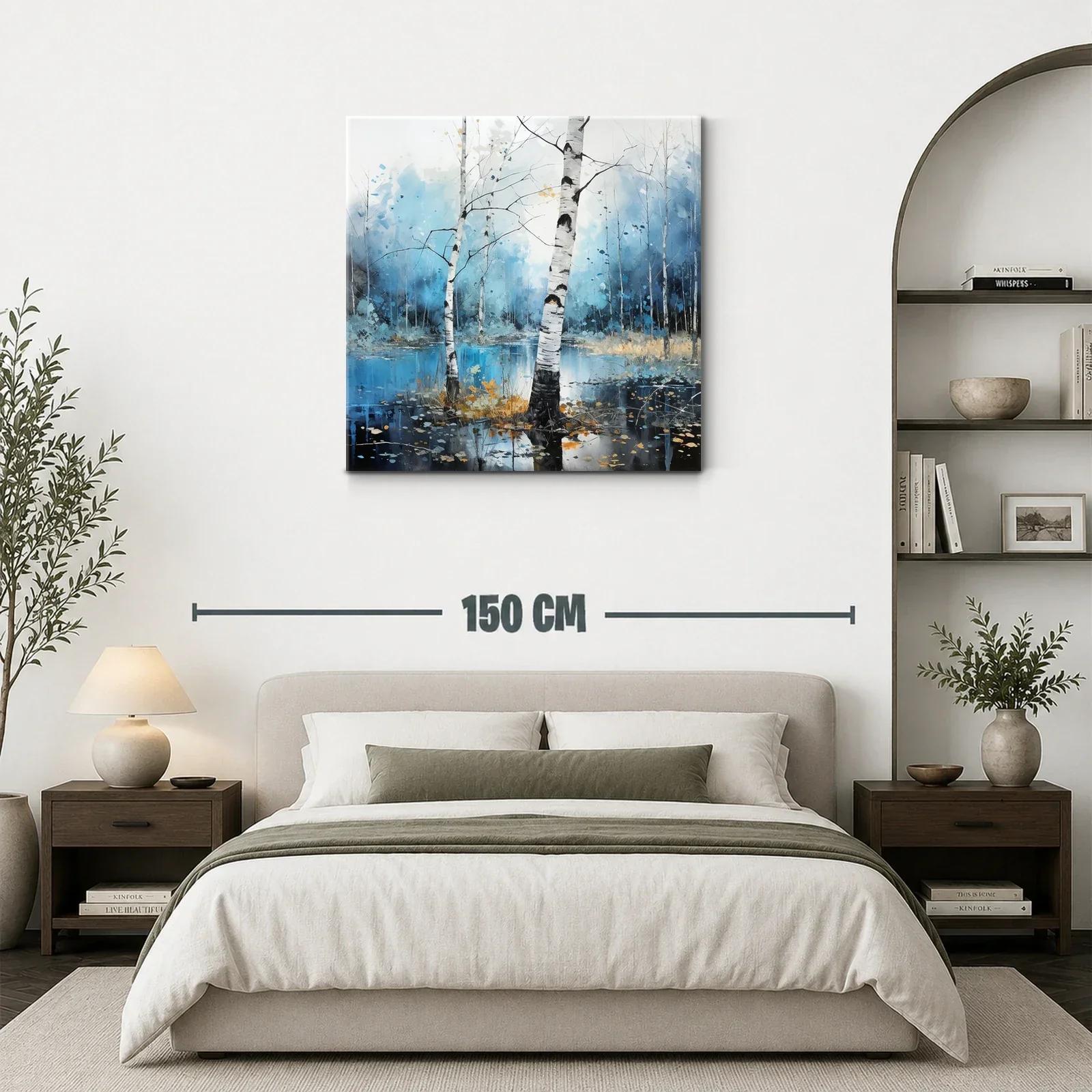 Bosque de abedules con reflejos en tonos azules y dorados — miniatura 3