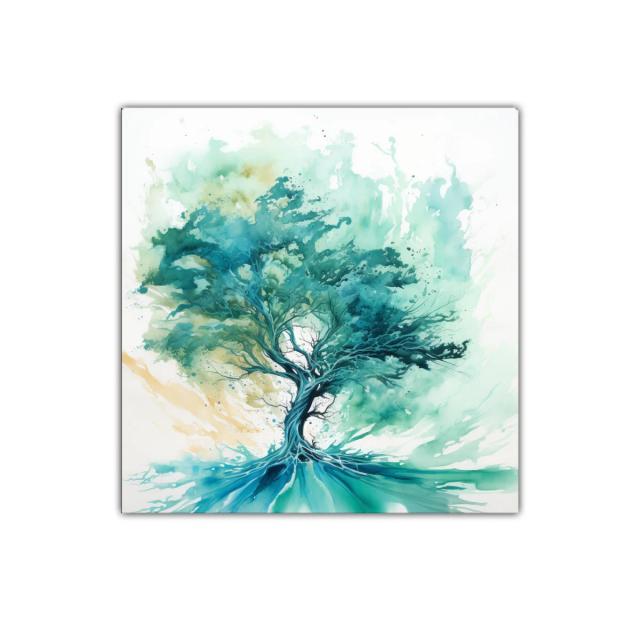 Árbol abstracto con tonos verdes y azules en movimiento
