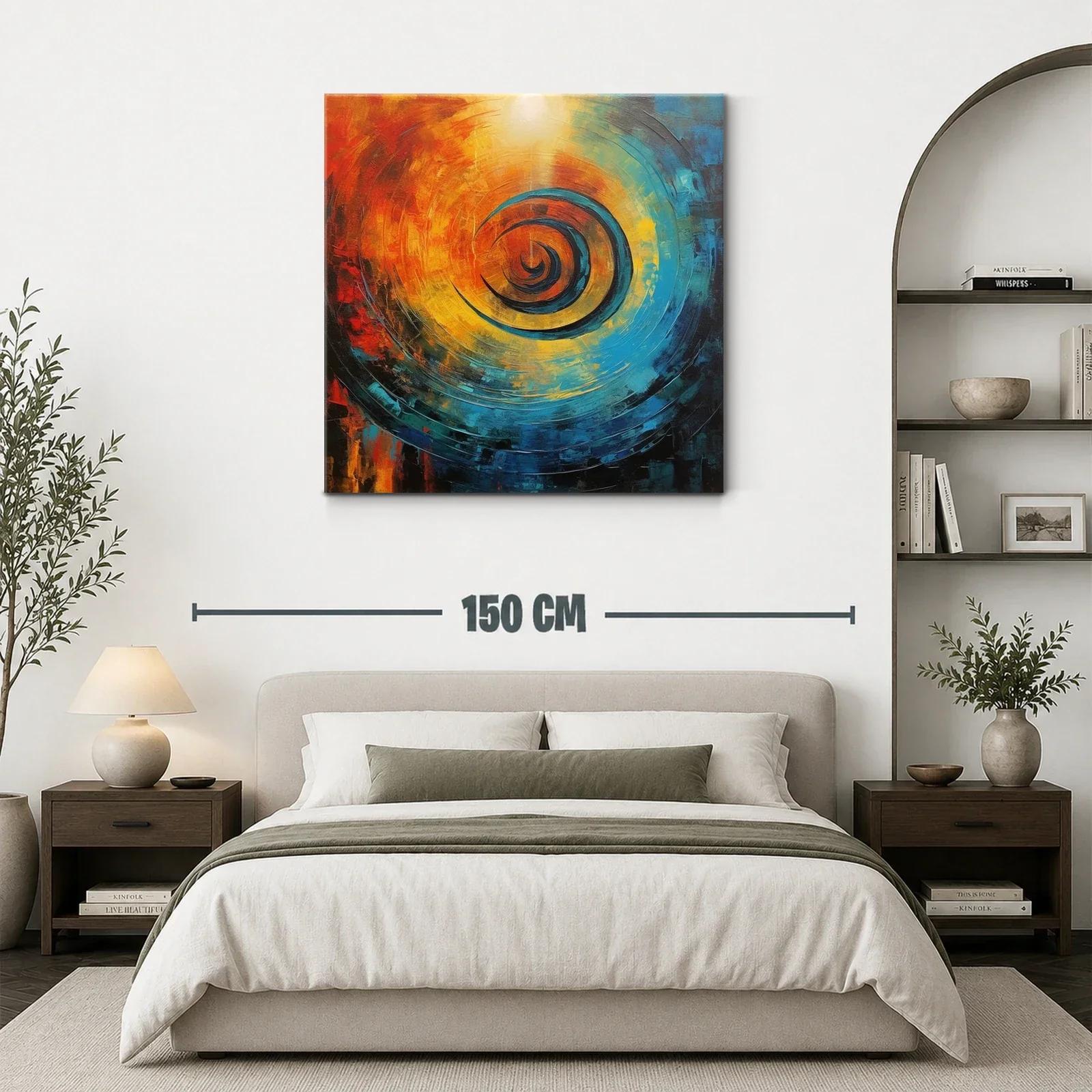 Cuadro abstracto espiral en tonos cálidos y fríos — miniatura 3