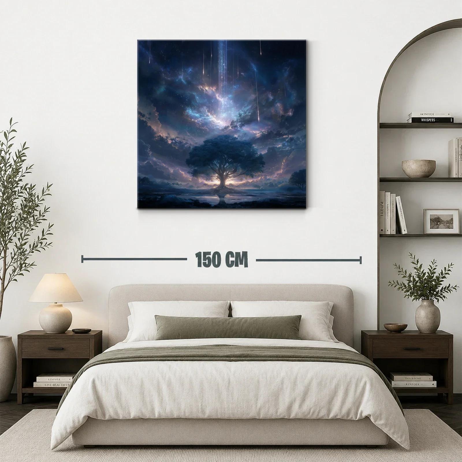 Árbol místico bajo un cielo estrellado con meteoros — miniatura 3