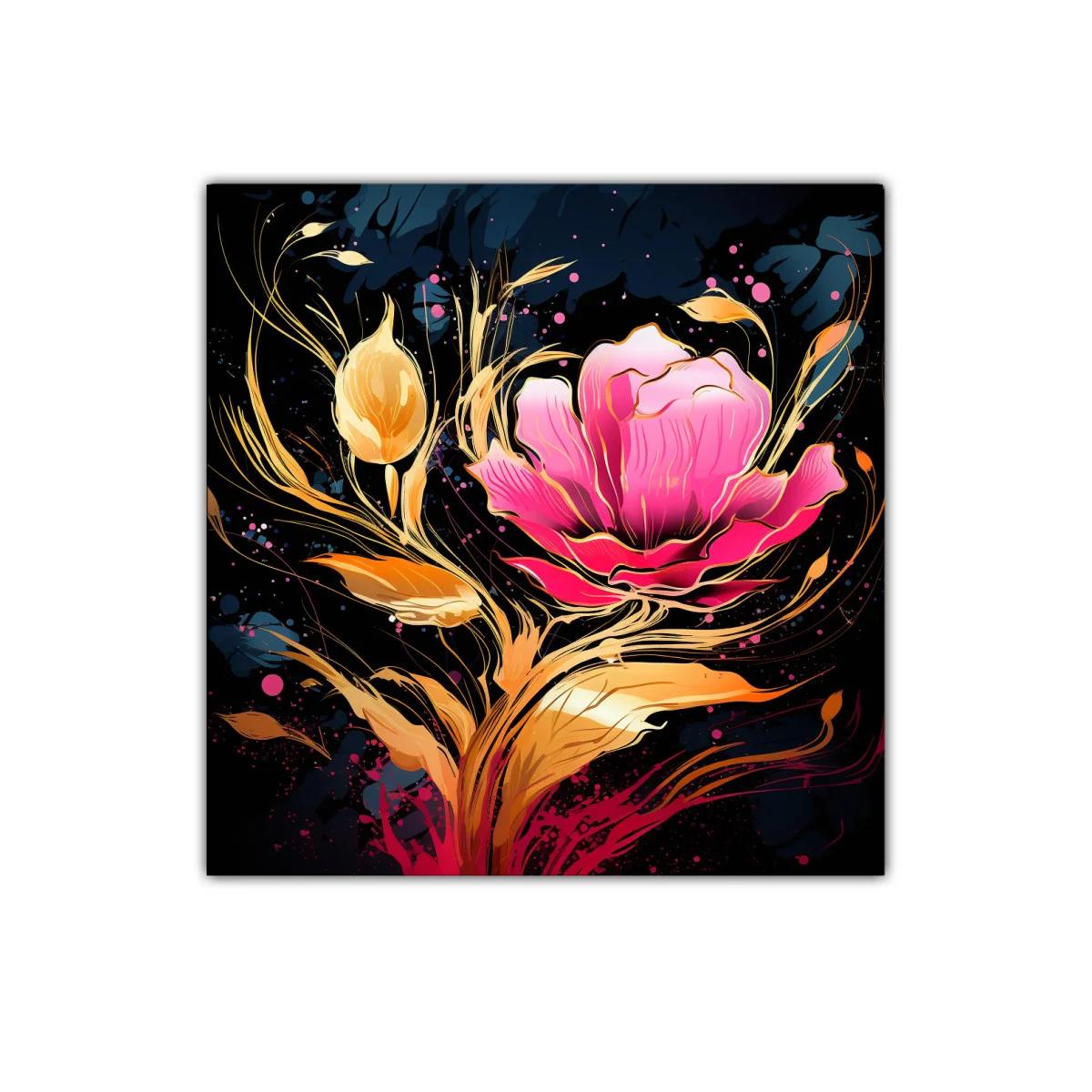 Flor Vibrante con Detalles Dorados sobre Fondo Oscuro — imagen principal