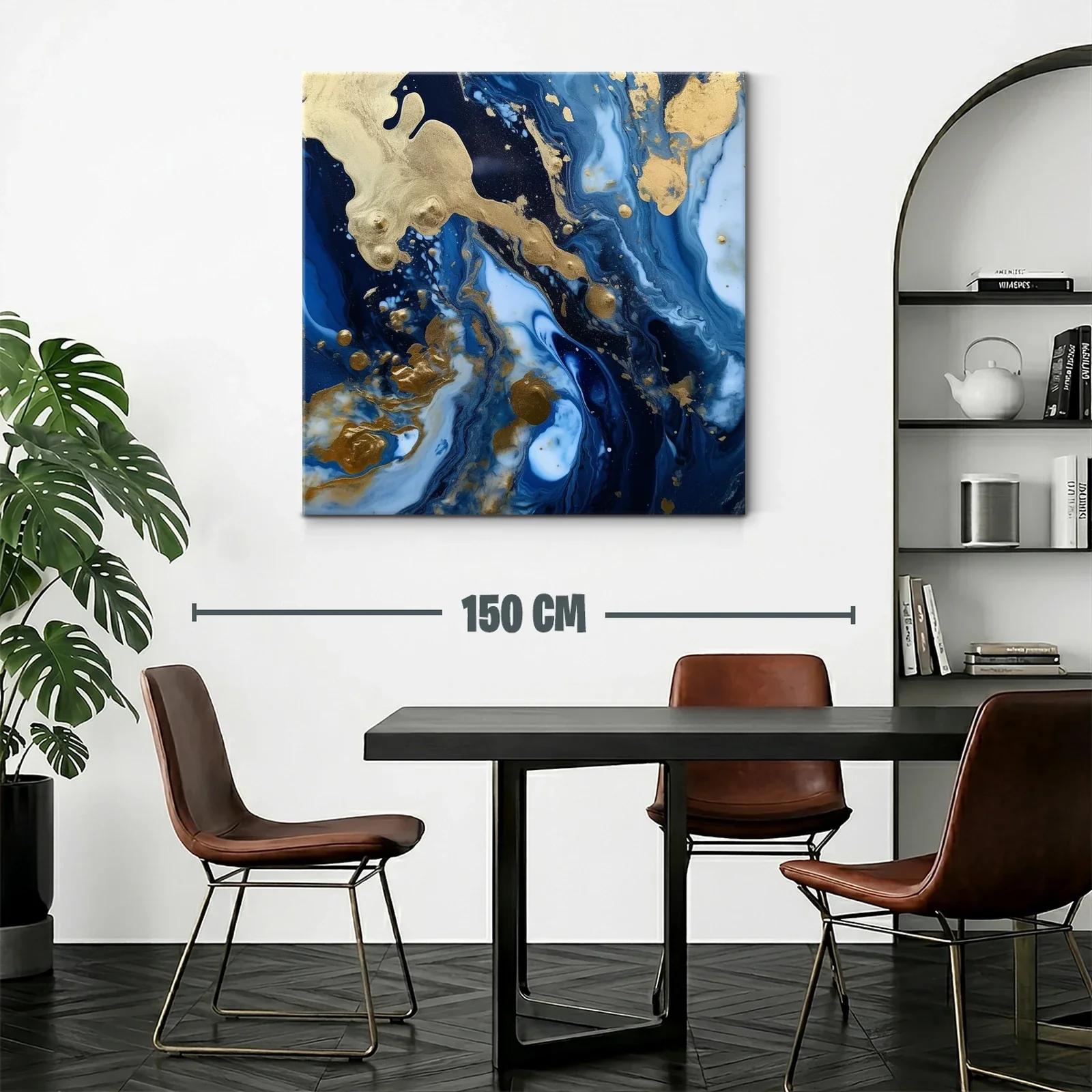 Cuadro abstracto con tonos azul oscuro y dorado elegante — miniatura 2