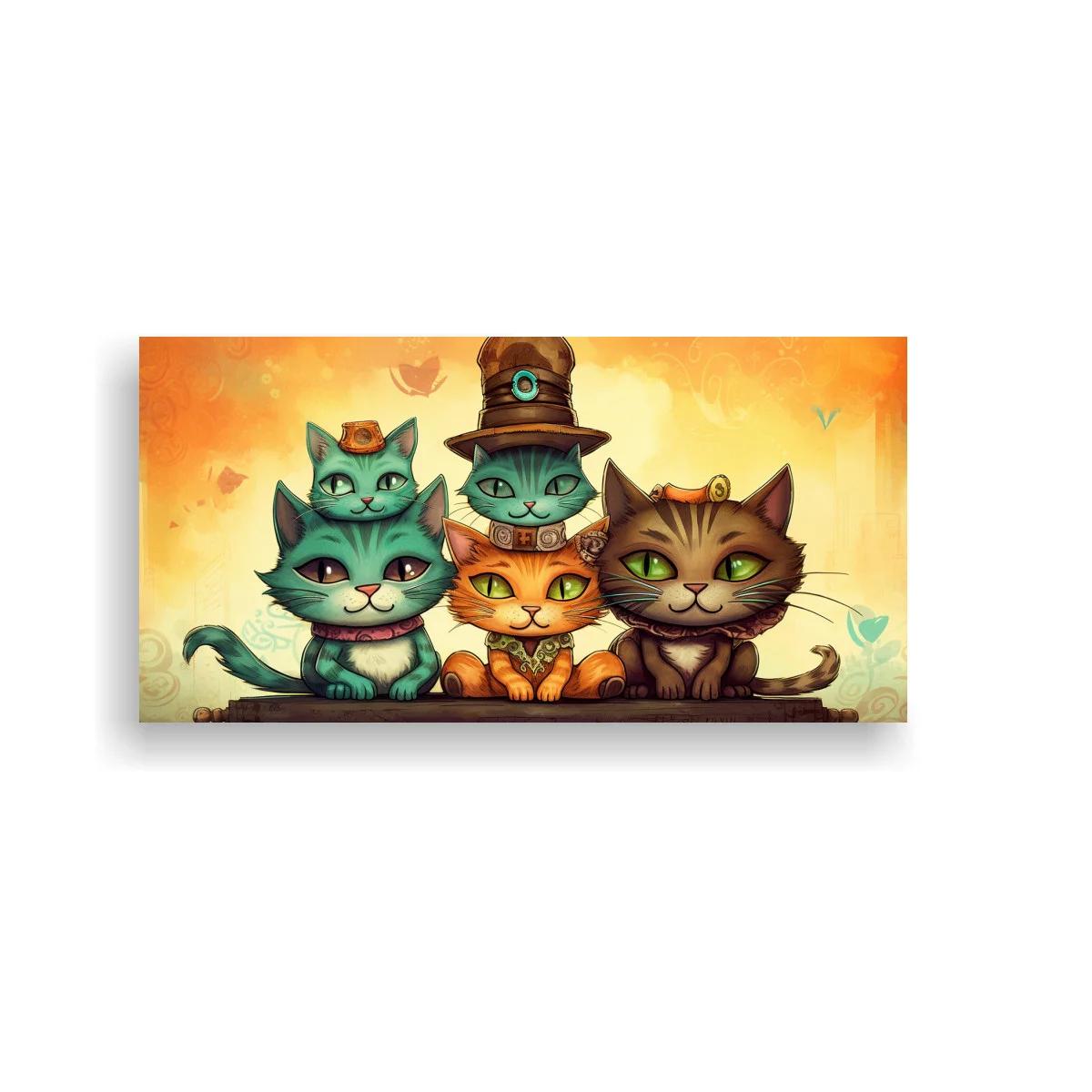 Cuadro tres gatos caricaturescos con sombrero de copa