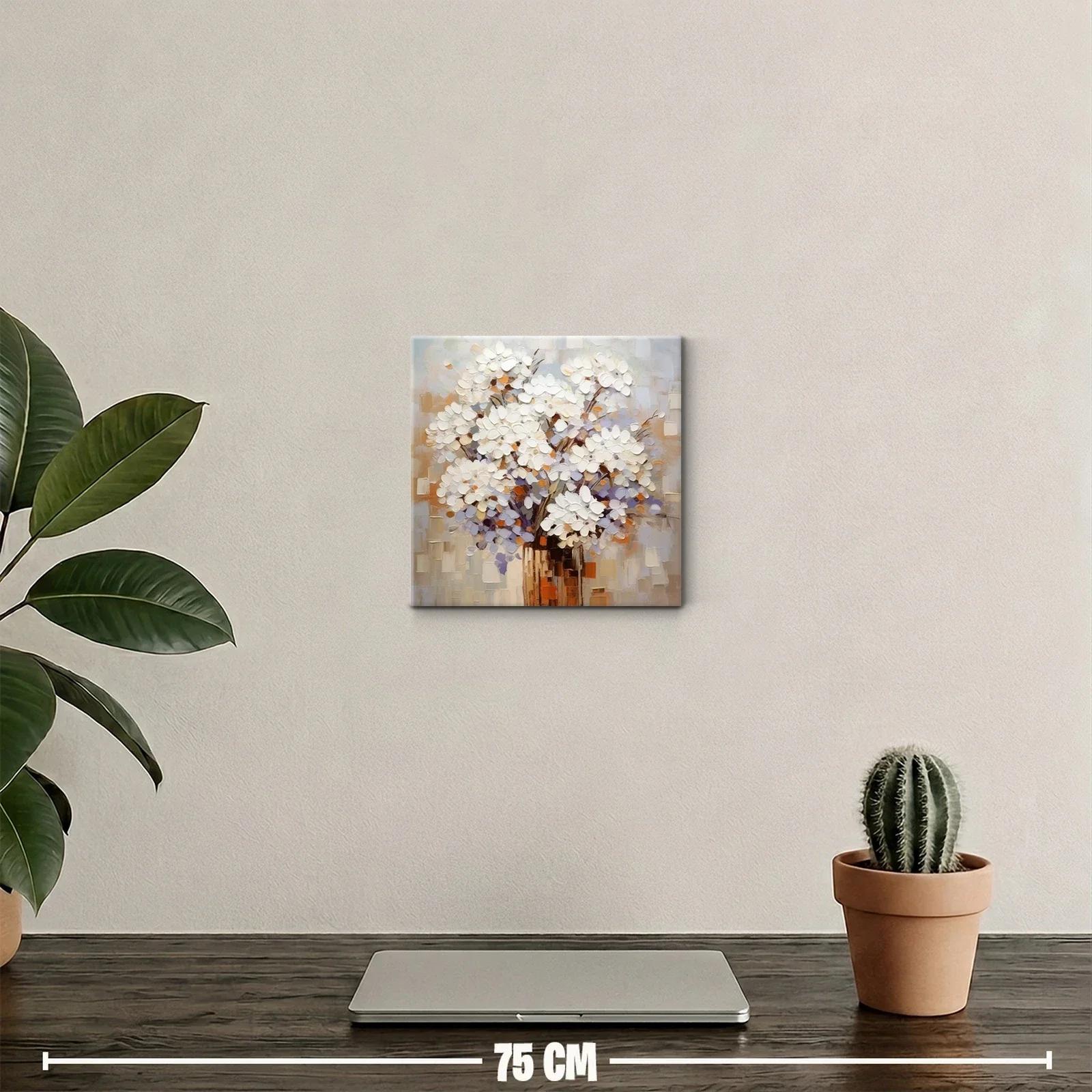 Cuadro moderno con ramo de flores blancas y tonos cálidos — miniatura 2