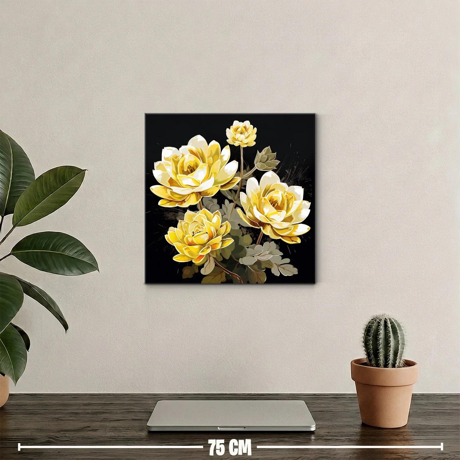 Cuadro floral con elegantes rosas amarillas sobre fondo oscuro — miniatura 2