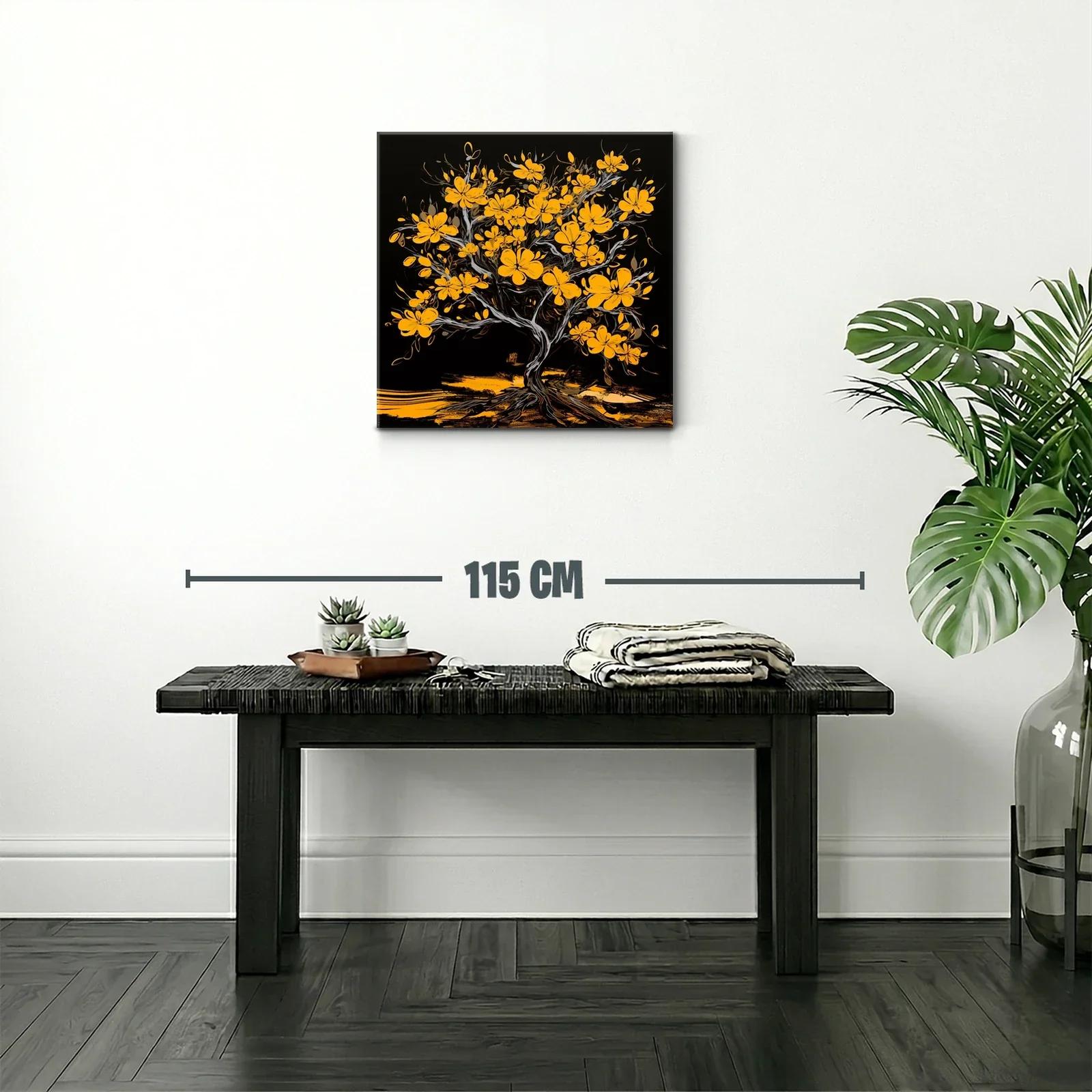 Árbol con flores amarillas sobre fondo negro intenso — miniatura 2