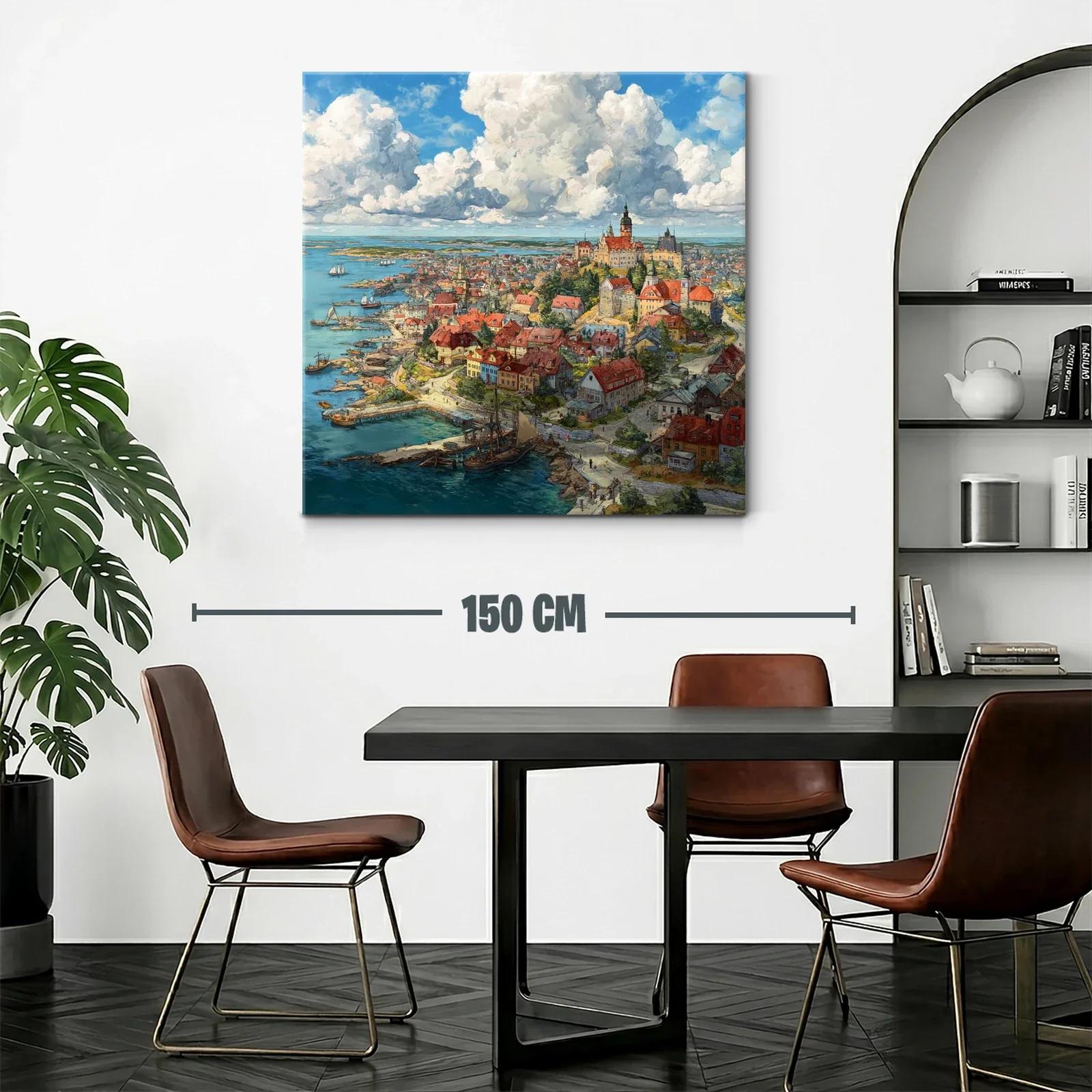 Vista panorámica de pueblo costero bajo cielo dramático — miniatura 2