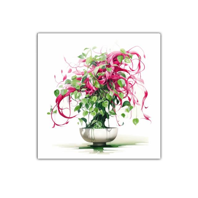 Cuadro con ramo vibrante de hojas verdes y rosas