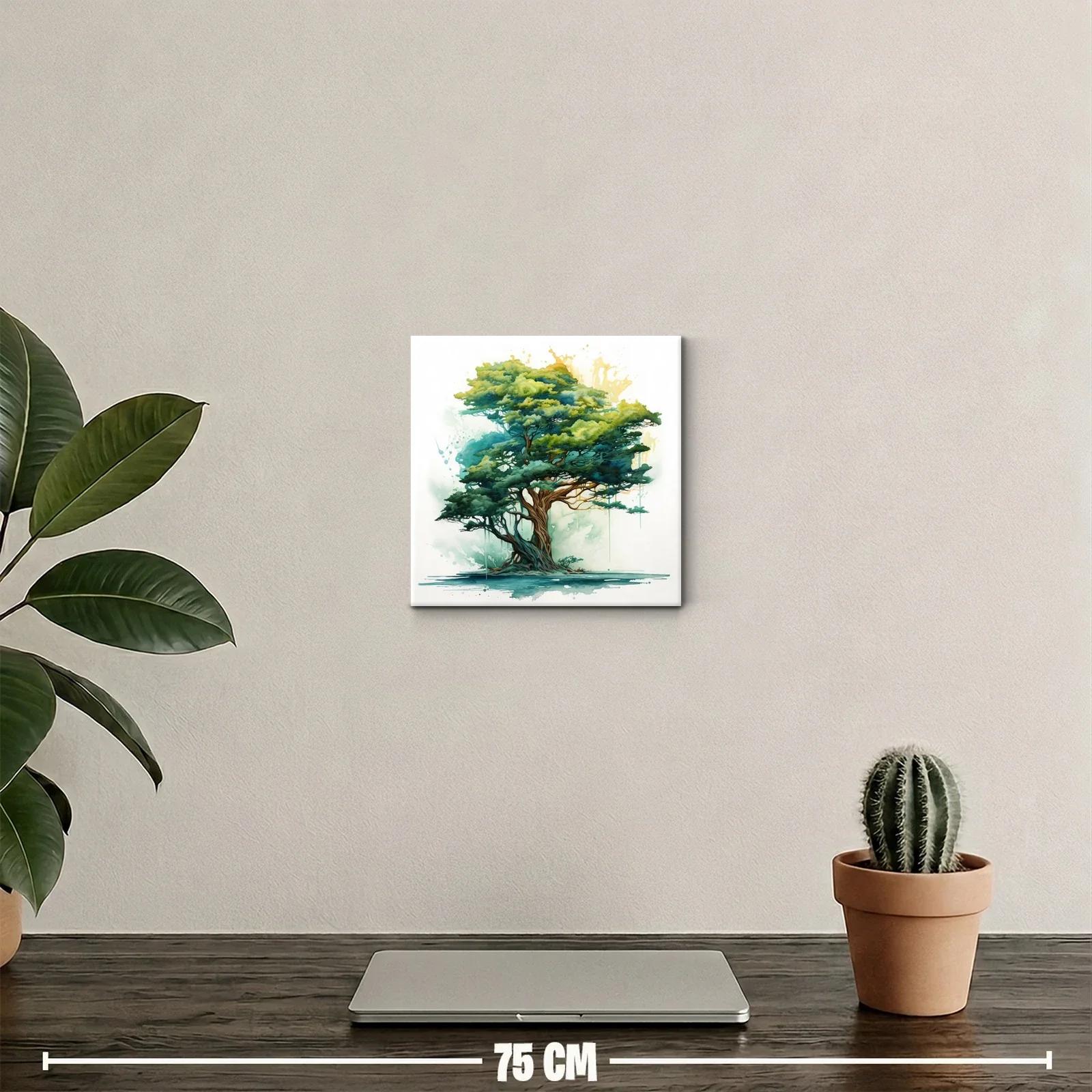 Árbol en tonos verdes con toque de acuarela y luz dorada — miniatura 2