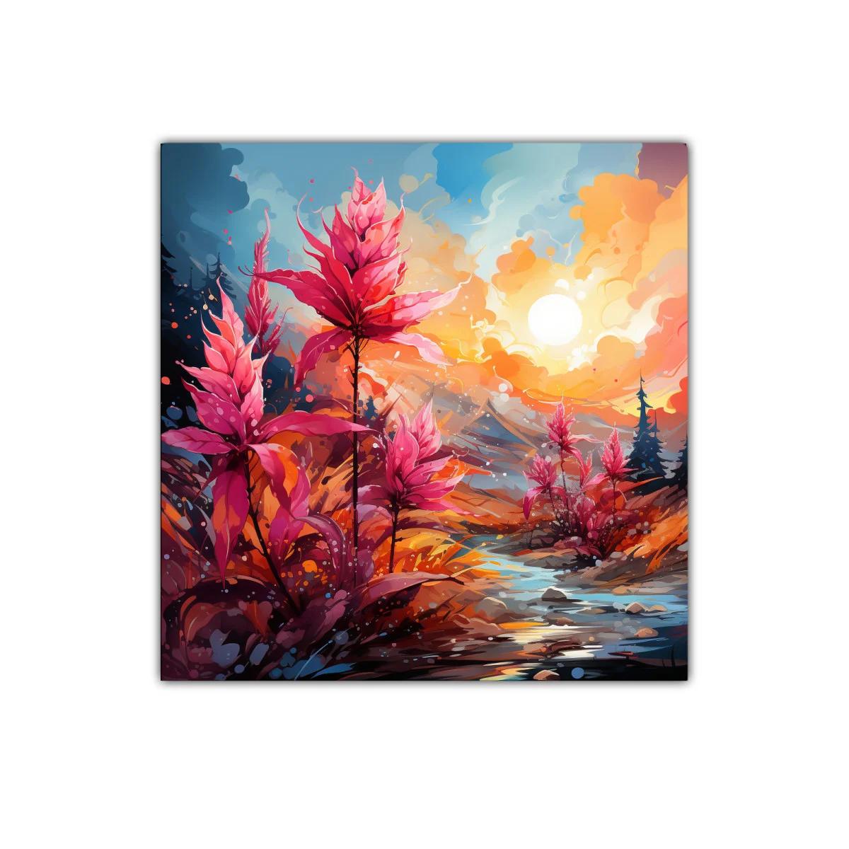 Paisaje vibrante con flores fucsias bajo el sol radiante — imagen principal