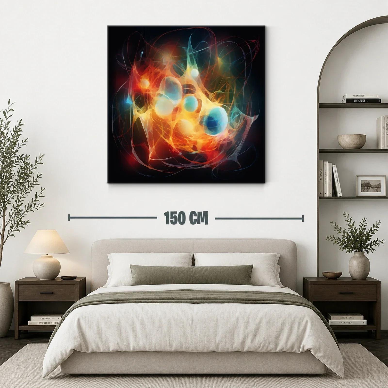 Cuadro abstracto con esferas vibrantes y líneas dinámicas — miniatura 3