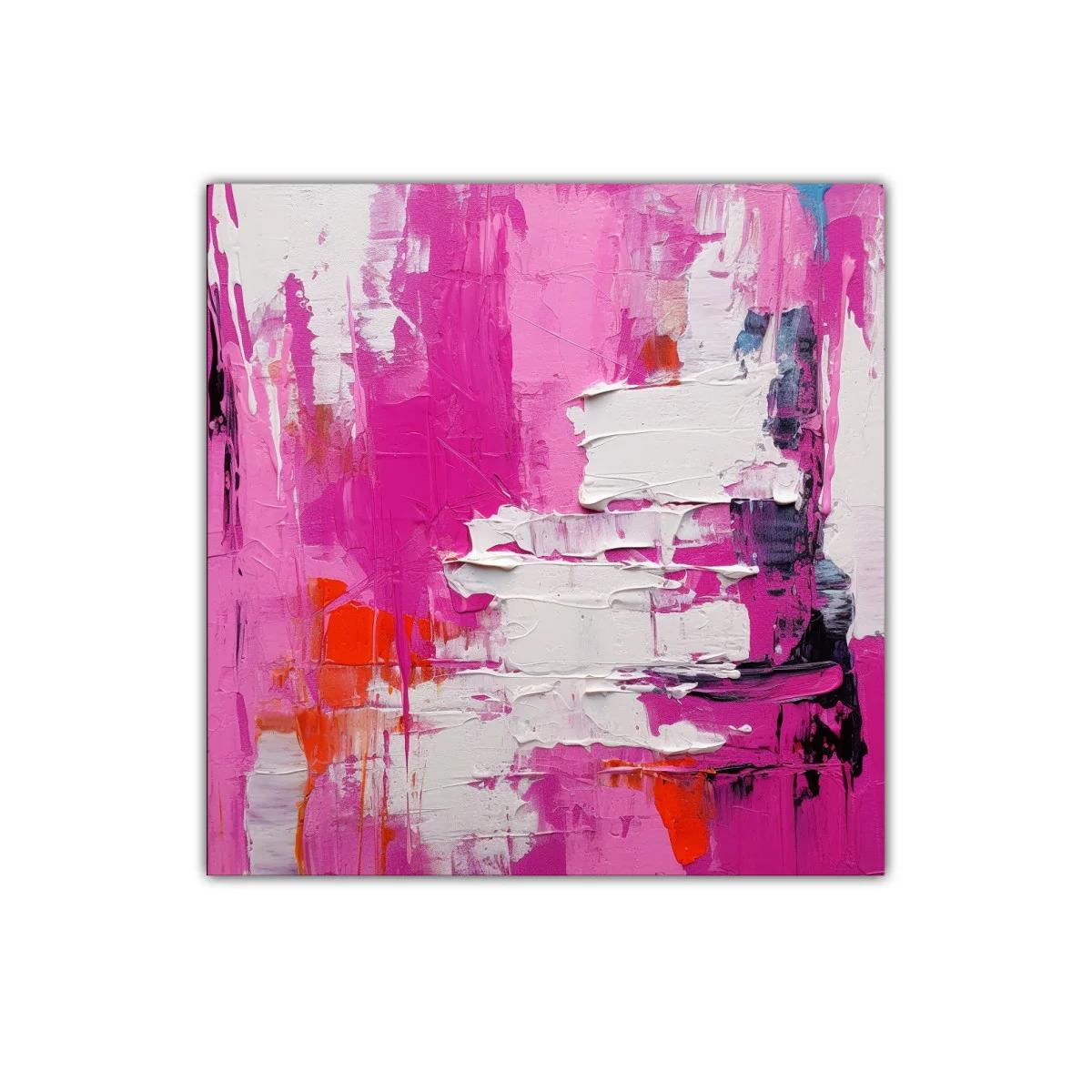 Cuadro abstracto con alto impacto en rosas y blanco