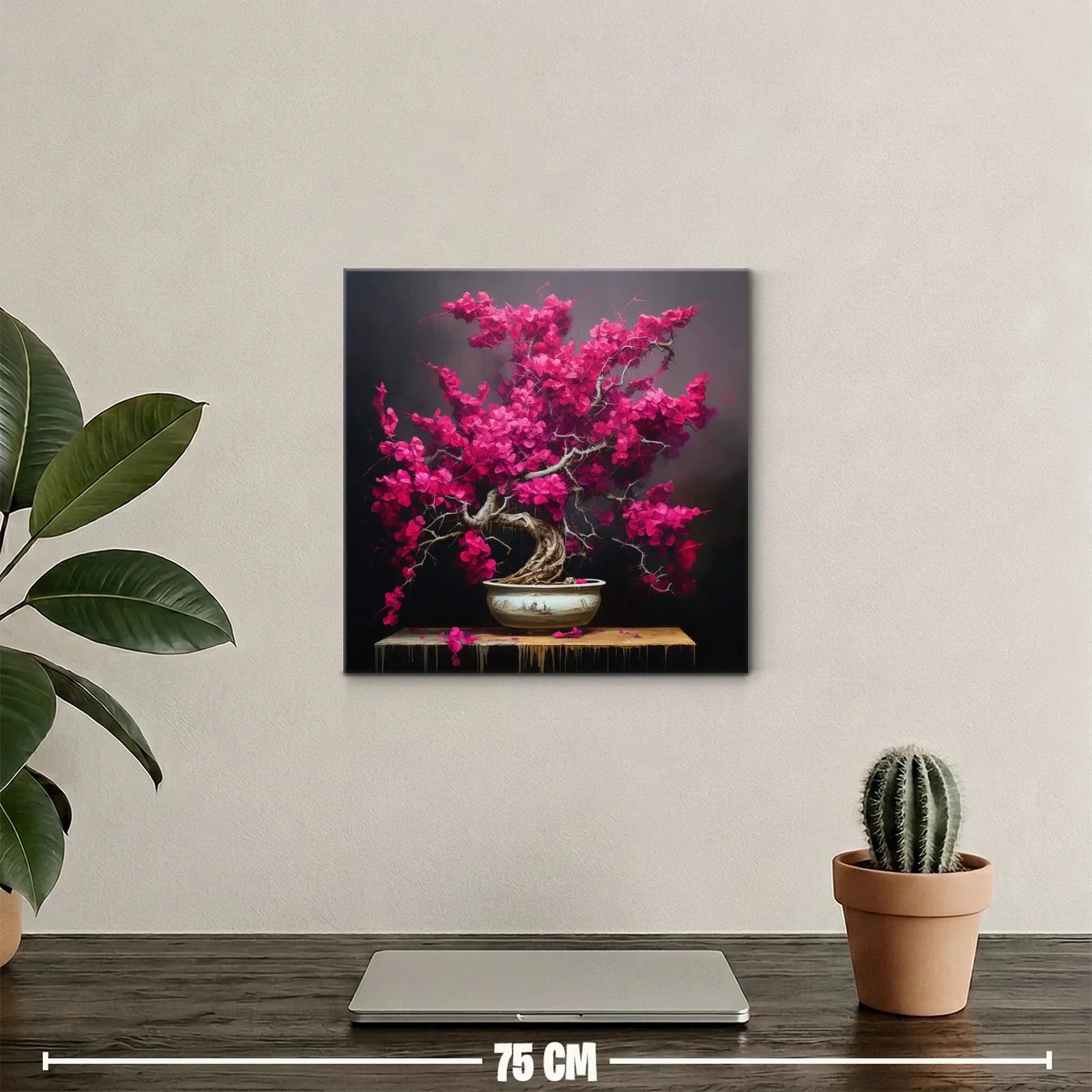 Bonsái con flores vibrantes en tonos fucsia y fondo oscuro — miniatura 2