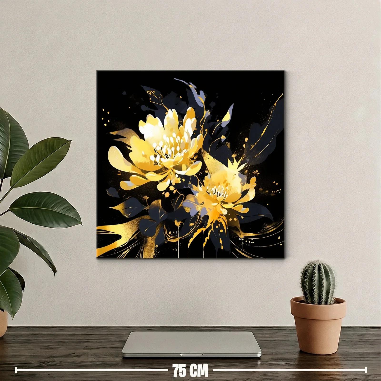 Cuadro floral vibrante con tonos amarillos y negros — miniatura 2