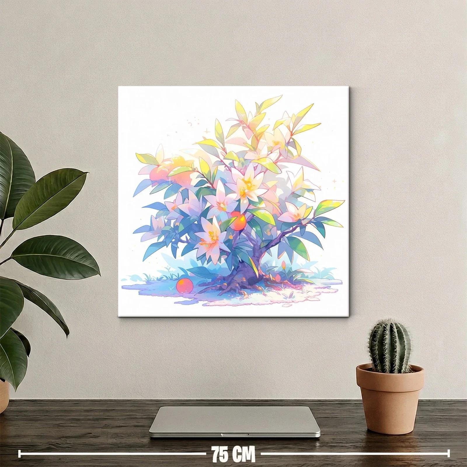 Cuadro de árbol floreciente con tonos pastel y naranjas — miniatura 2