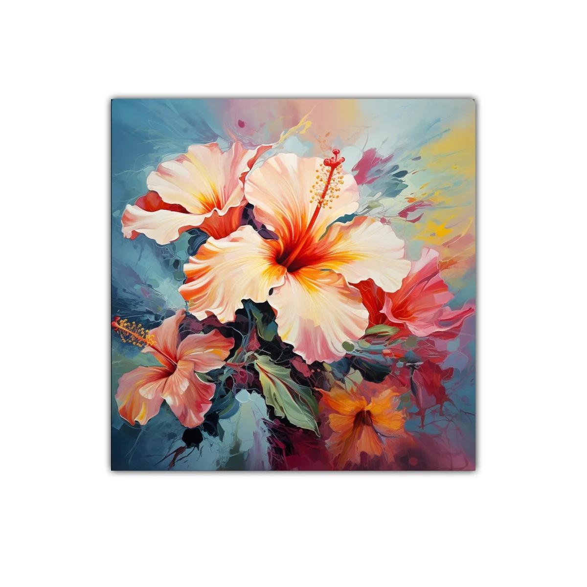 Cuadro decorativo con vibrantes flores tropicales en tonos cálidos — imagen principal