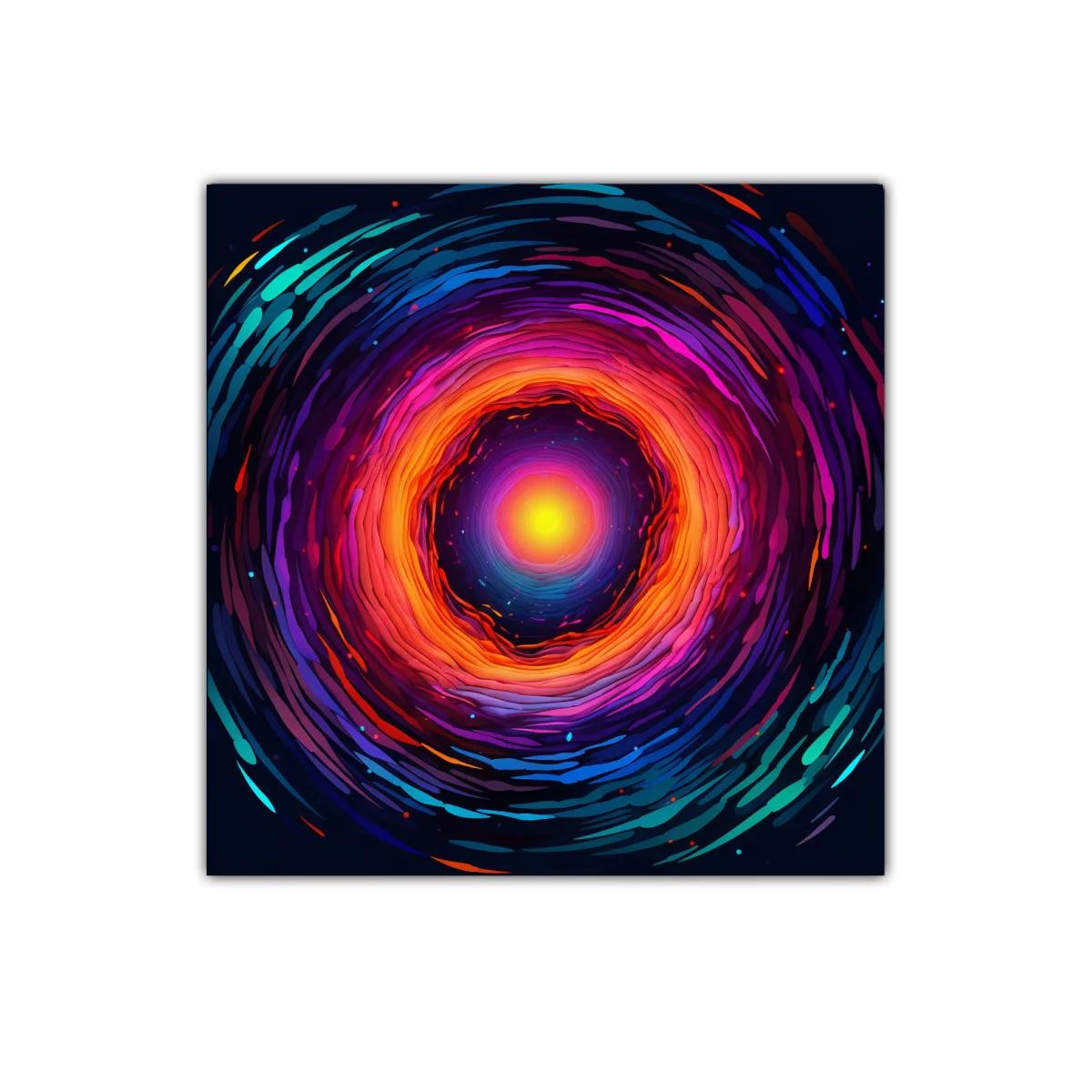 Cuadro abstracto con espiral de colores intensos y luz central — imagen principal