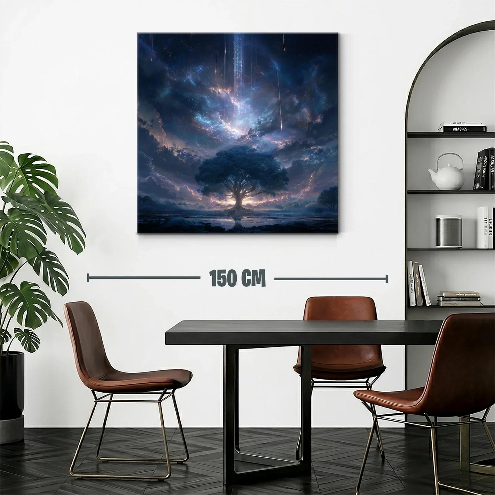 Árbol místico bajo un cielo estrellado con meteoros — miniatura 2