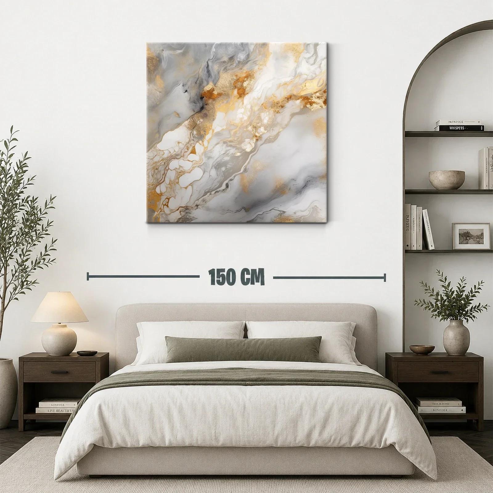 Cuadro abstracto con detalles dorados y tonos grises elegantes — miniatura 3