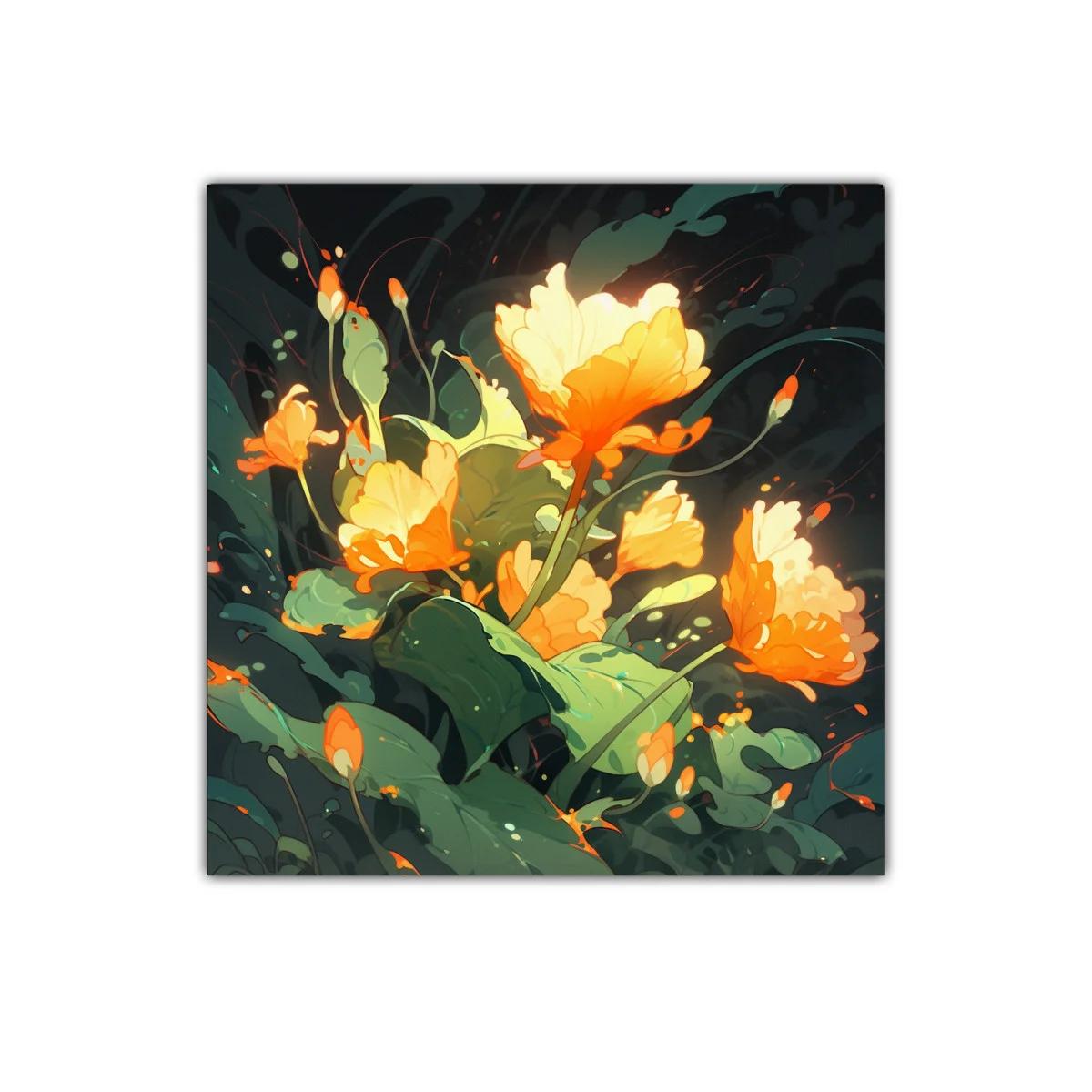 Cuadro decorativo flores luminiscentes en tonos cálidos — imagen principal