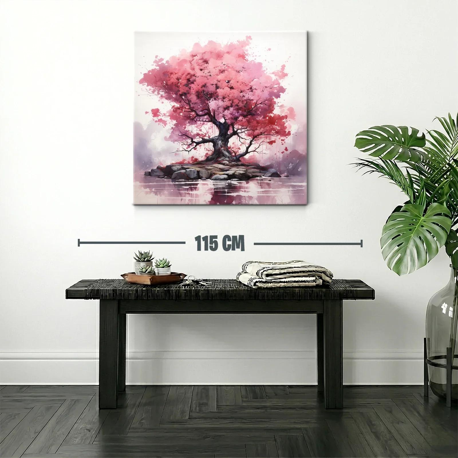 Árbol con Follaje Rosa en Isla Rocosa — miniatura 2