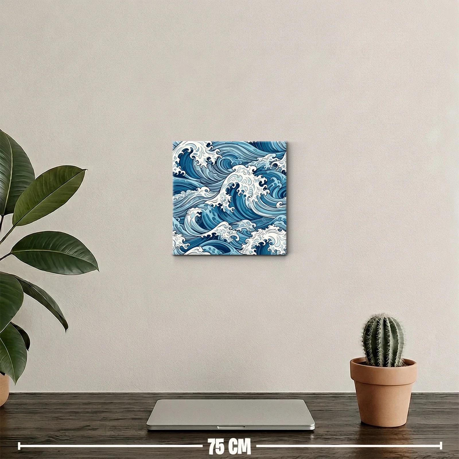 Cuadro decorativo con diseño dinámico de olas marinas azules — miniatura 2