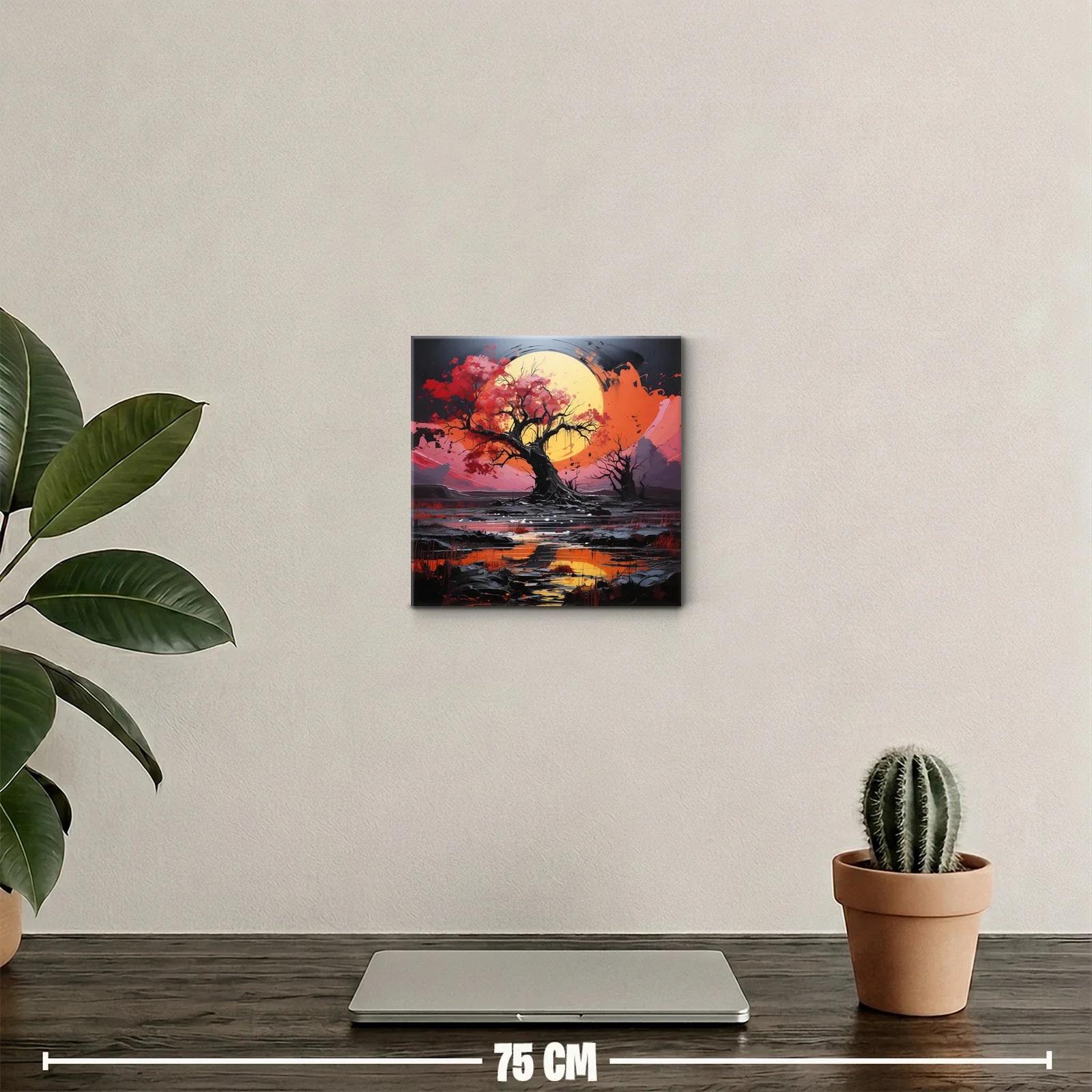 Árbol esplendoroso con luna llena y reflejos vibrantes — miniatura 2