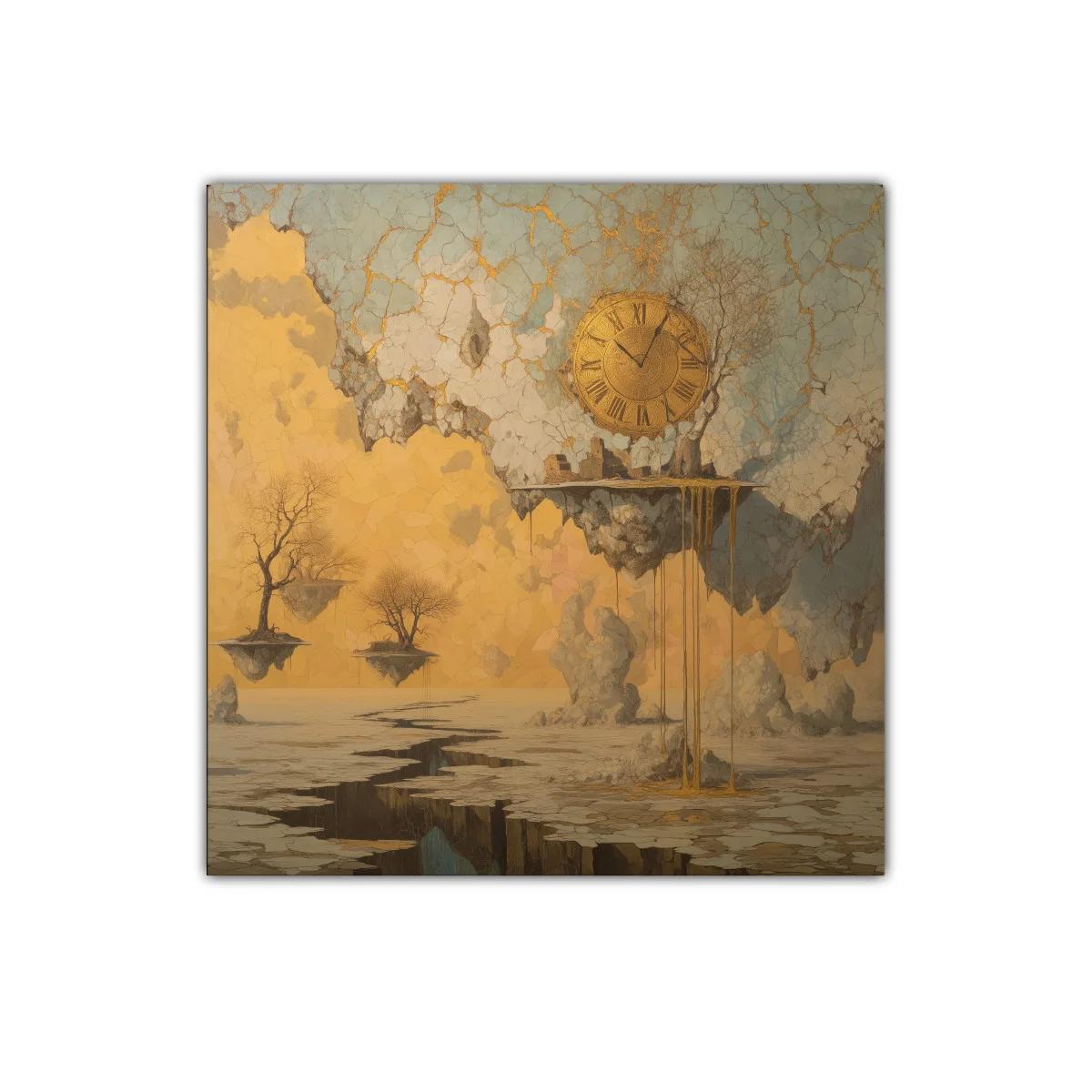 Reloj dorado en paisaje surrealista con árboles flotantes — imagen principal