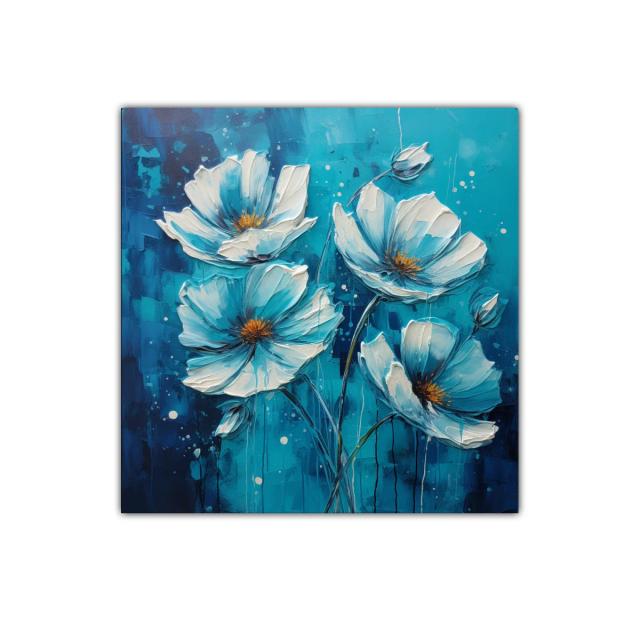 Cuadro decorativo con flores blancas y tonos azul turquesa