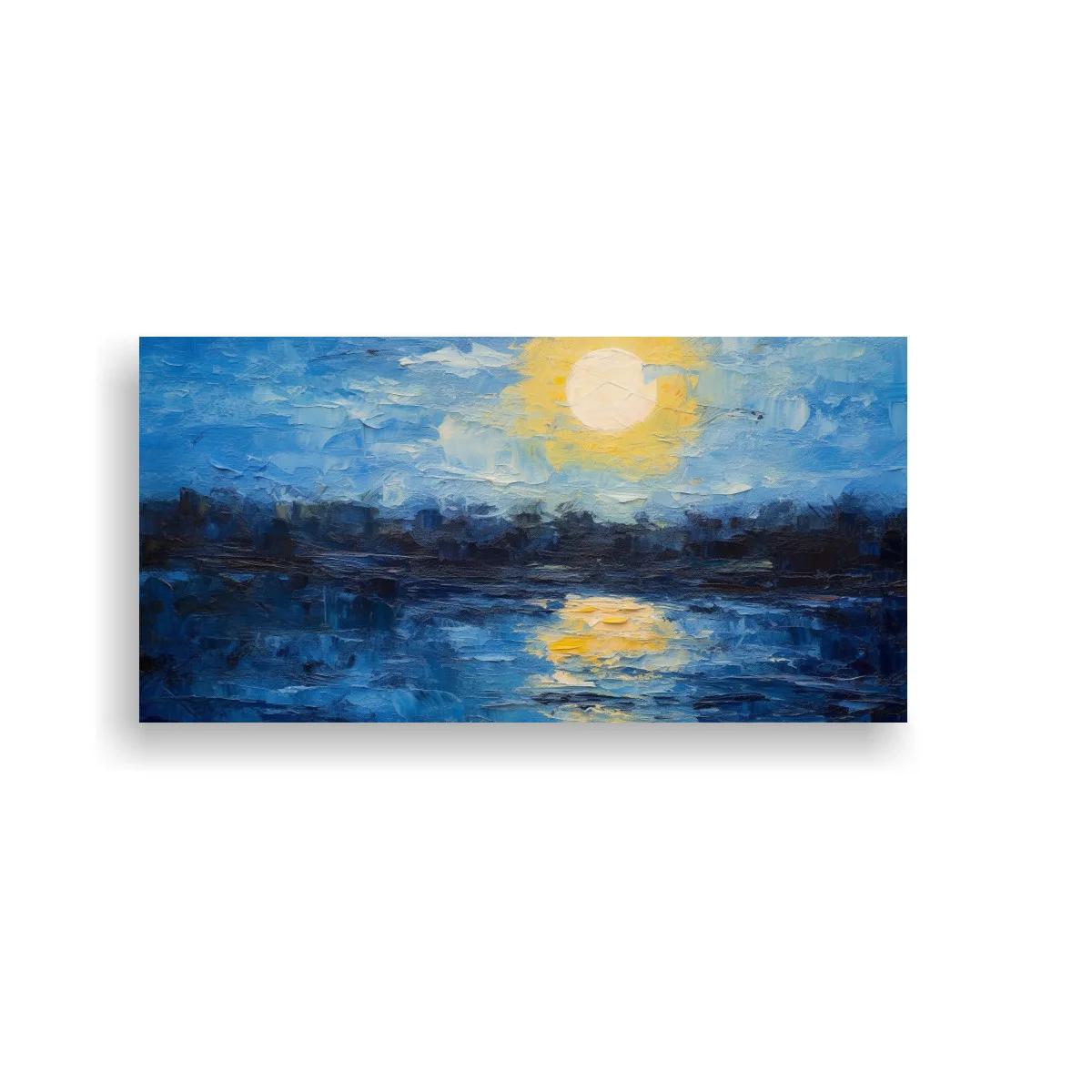 Cuadro luna sobre el agua con horizonte oscuro