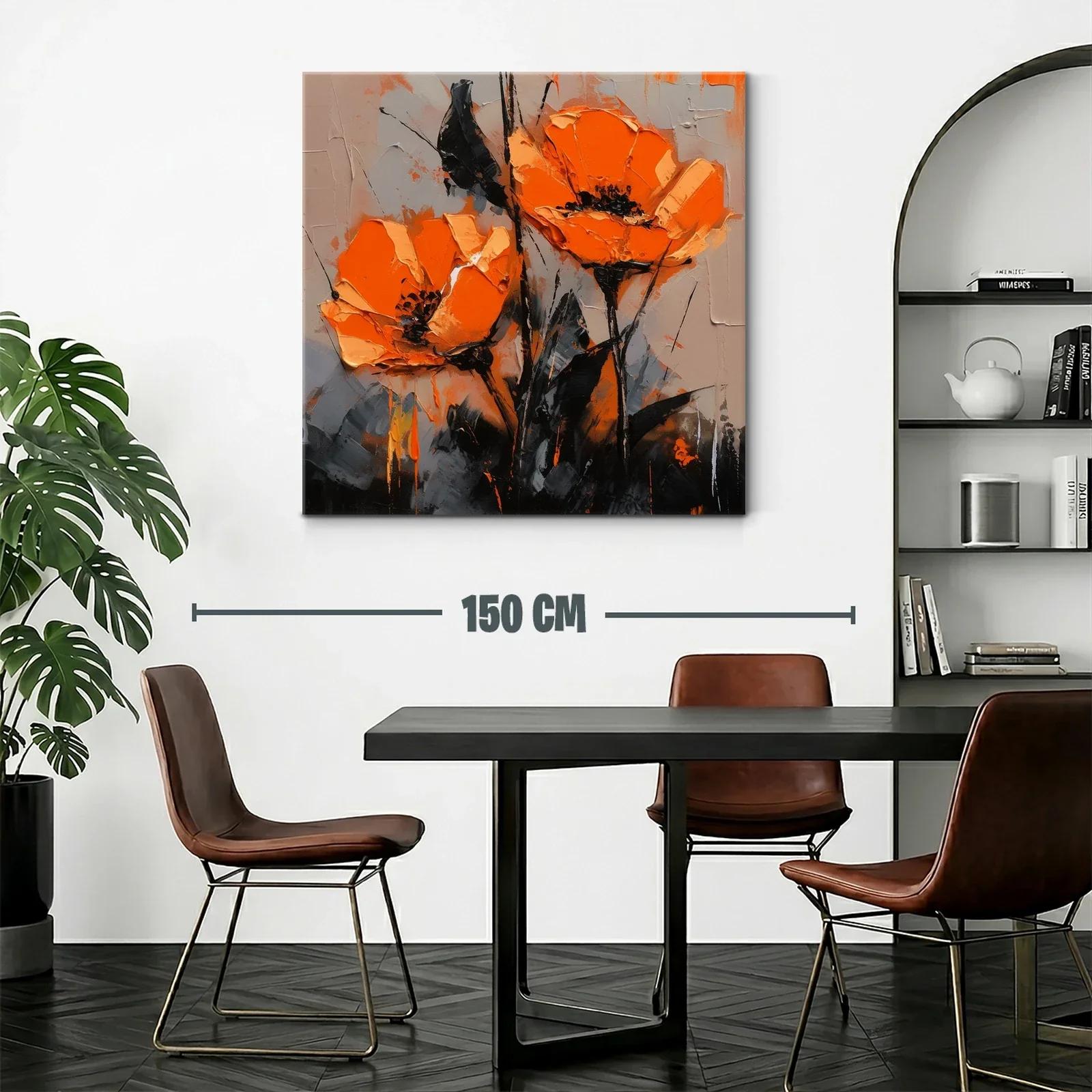 Cuadro con flores vibrantes en tonos naranja y negro — miniatura 2