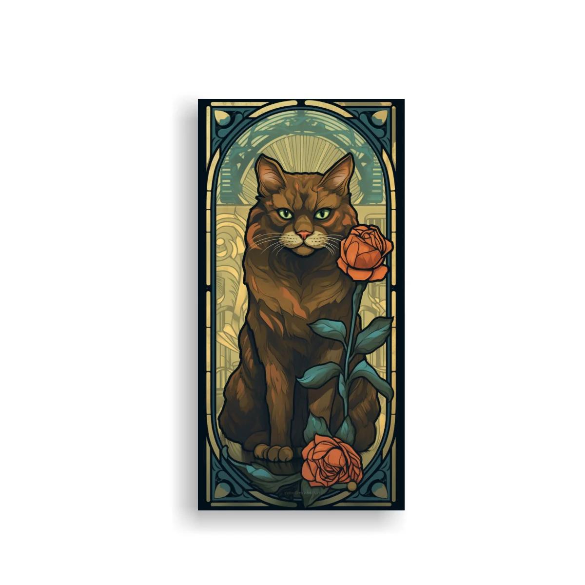 Cuadro gato marrón con rosas y marco art nouveau — imagen principal