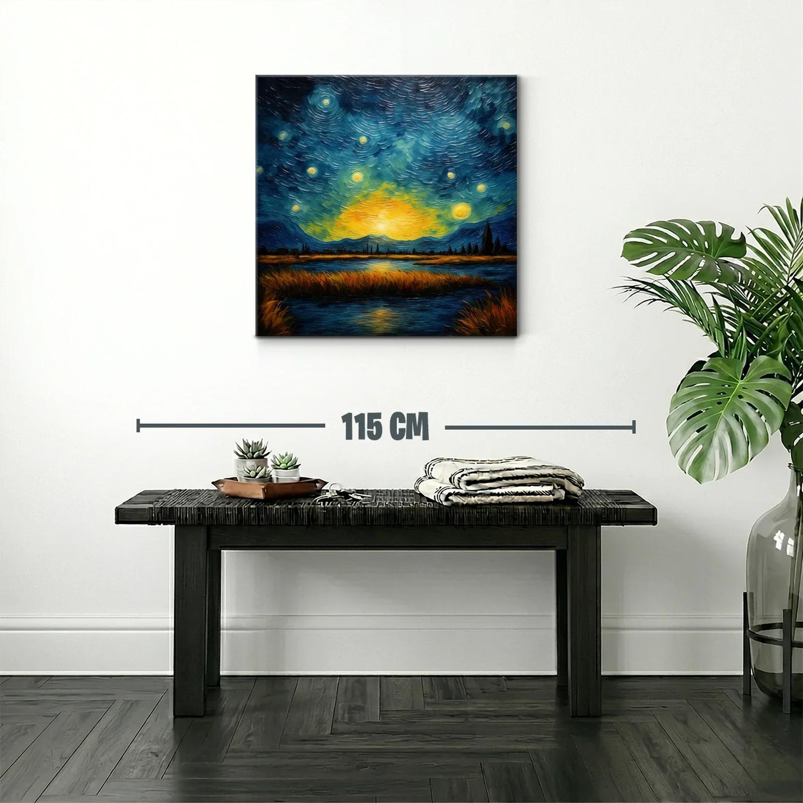 Paisaje nocturno con cielo estrellado y lago reflejante — miniatura 2