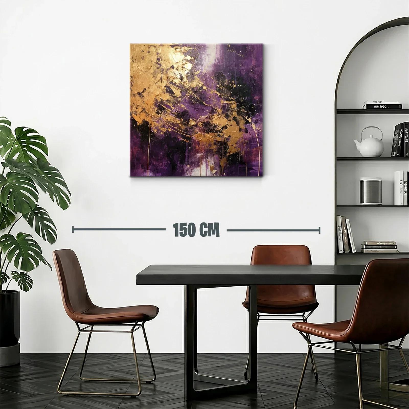 Cuadro abstracto con detalles dorados y tonos violetas intensos — miniatura 2