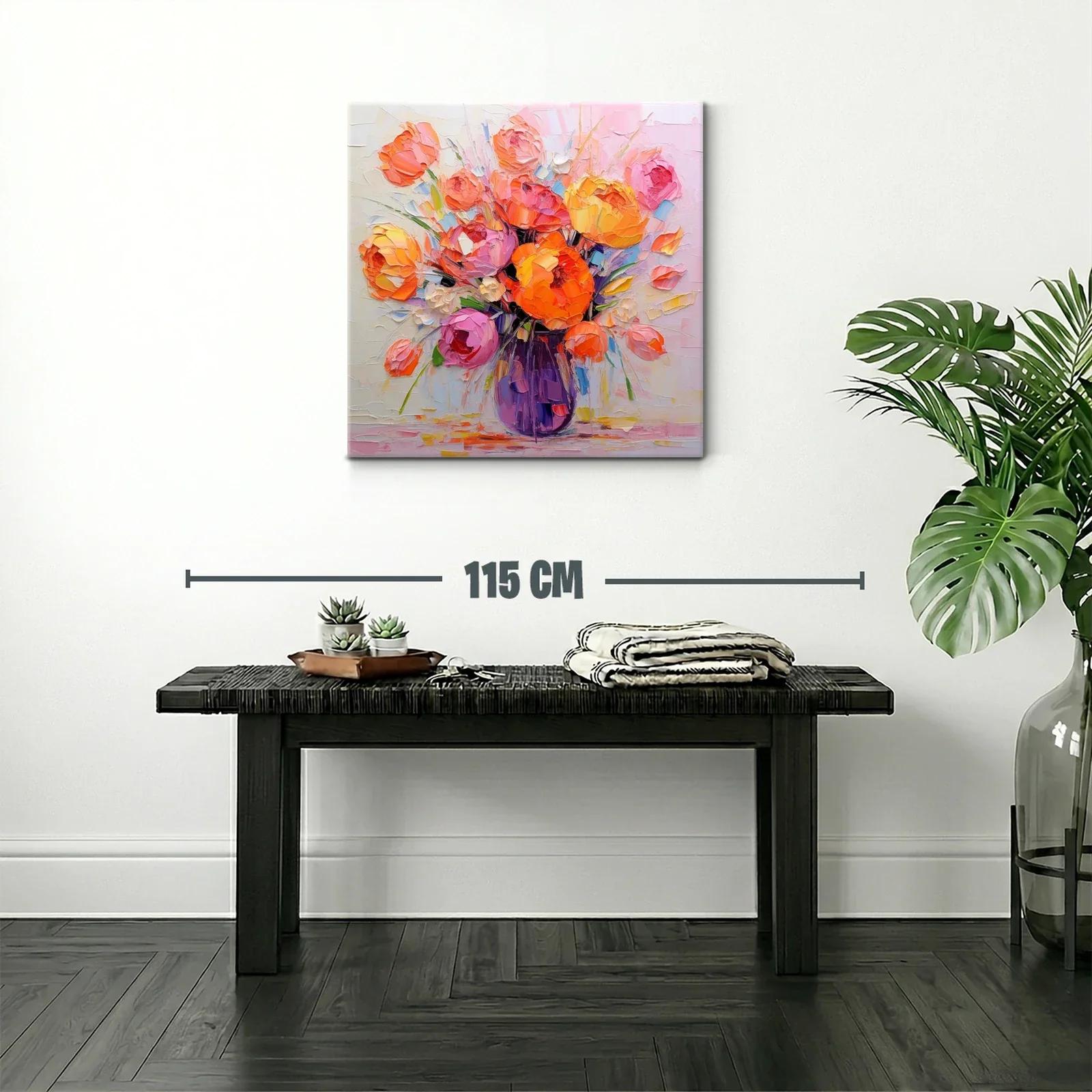 Cuadro vibrante con ramo de flores en tonos cálidos y pastel — miniatura 2