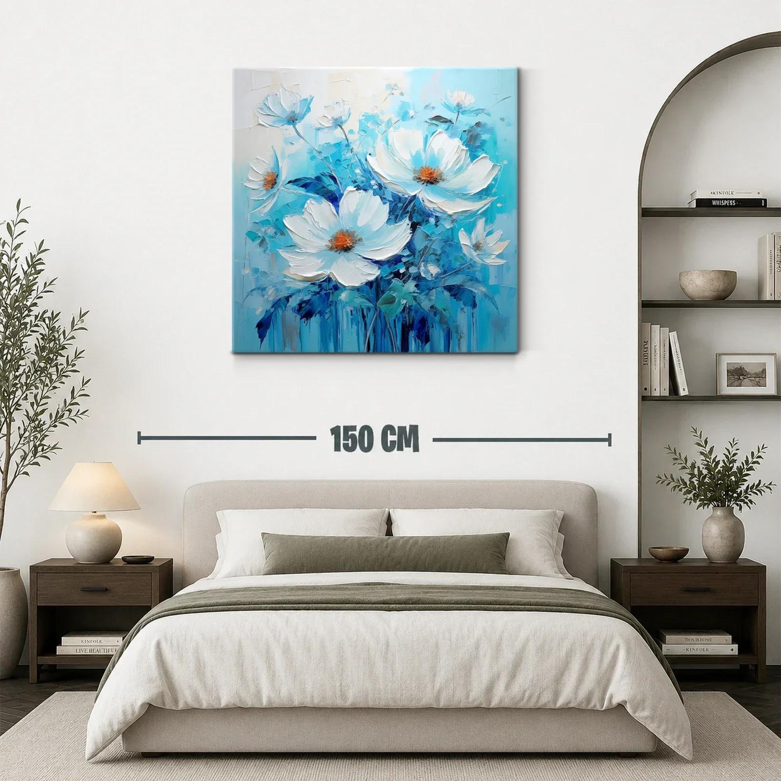 Cuadro floral con vibrantes tonos azules y blancos — miniatura 3