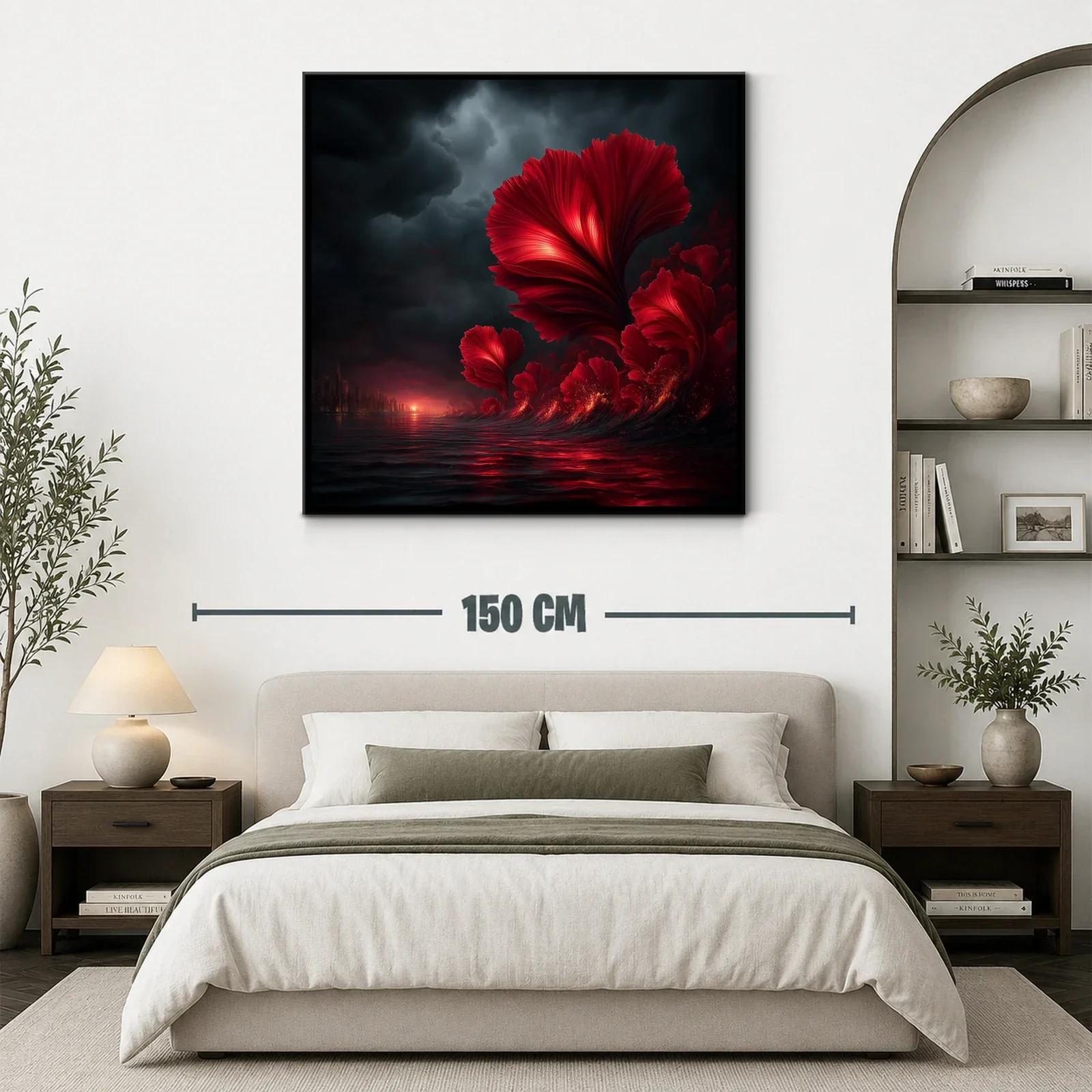 Flores rojas emergiendo de un mar oscuro al atardecer — miniatura 3