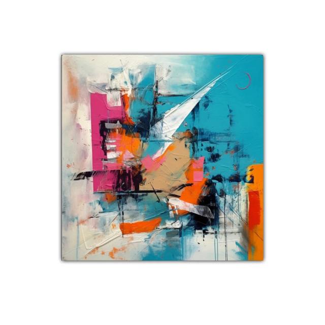 Composición abstracta con vibrantes tonos turquesa y naranja