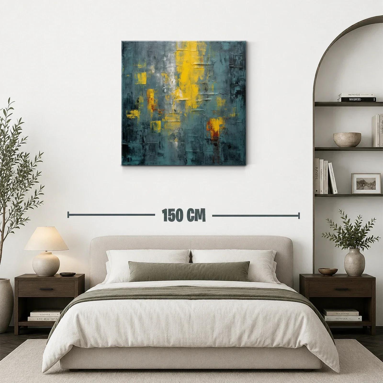 Cuadro abstracto con tonos amarillos y gris azul oscuro — miniatura 3