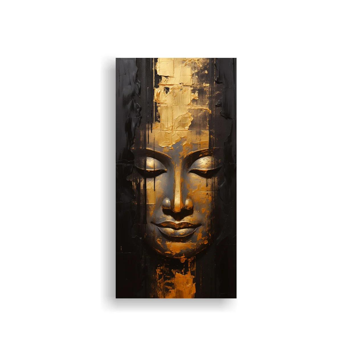 Cuadro rostro de Buda dorado con goteos verticales